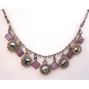 Lia Sophia Demure Copper Tone Necklace Adjustable Cats Eye Crystals
